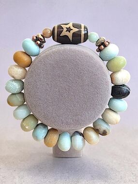 Hand Crafted Multicolor Amazonite and Tibetan Agate Accent Bracelet